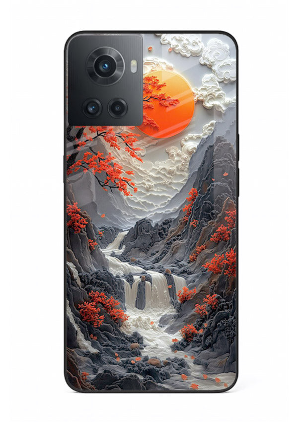Red Forest Waterfall dramatic red forest waterfall artwork OnePlus 10R glass back cover