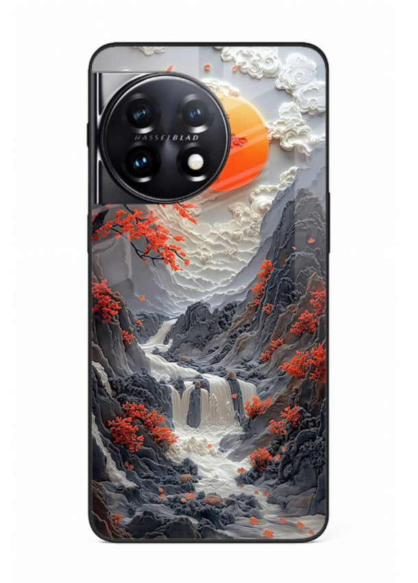 Red Forest Waterfall dramatic red forest waterfall artwork OnePlus 11R glass back cover