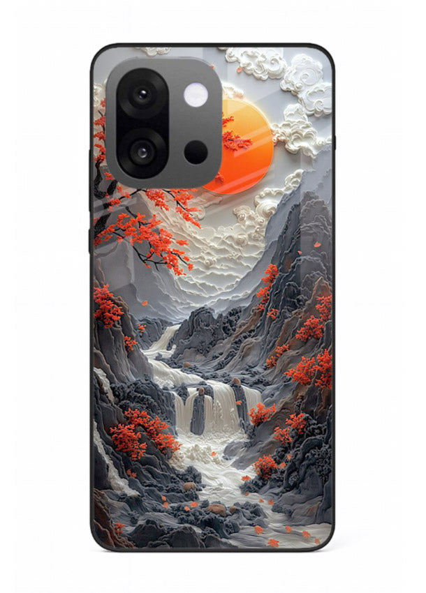 Red Forest Waterfall dramatic red forest waterfall artwork OnePlus 13s glass back cover