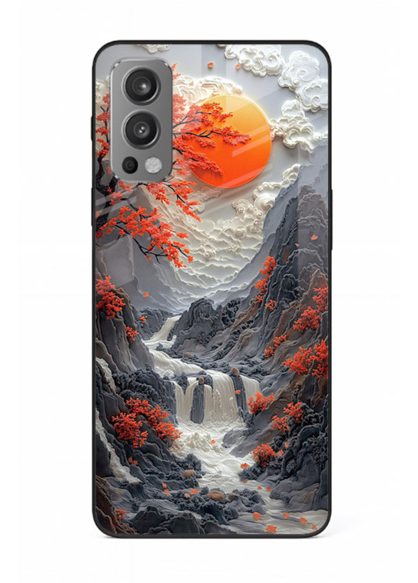 Red Forest Waterfall dramatic red forest waterfall artwork OnePlus Nord 2 glass back cover
