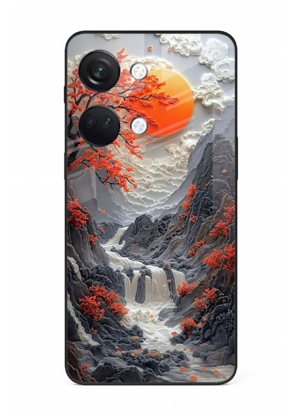 Red Forest Waterfall dramatic red forest waterfall artwork OnePlus Nord 3 glass back cover