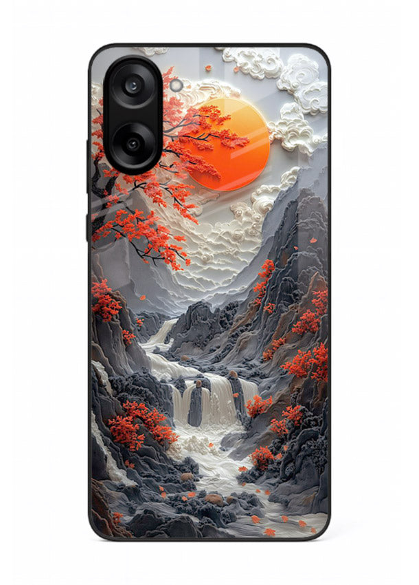 Red Forest Waterfall dramatic red forest waterfall artwork OnePlus Nord CE5 glass back cover