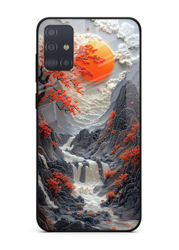 Red Forest Waterfall dramatic red forest waterfall artwork Samsung A71 glass back cover