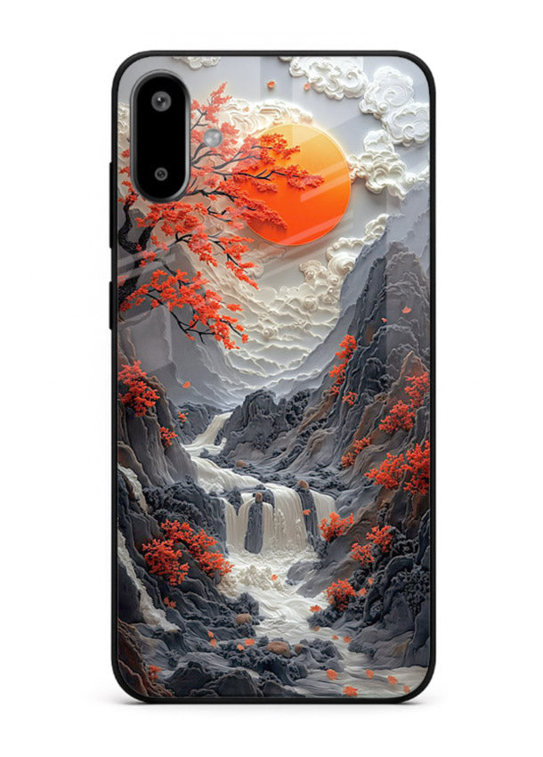 Red Forest Waterfall dramatic red forest waterfall artwork Samsung F06 5G glass back cover