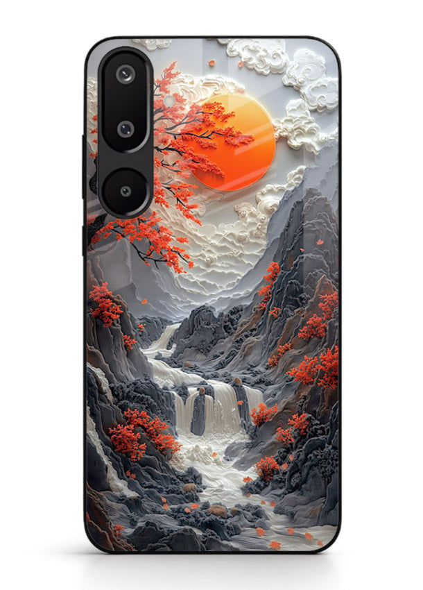 Red Forest Waterfall dramatic red forest waterfall artwork Samsung F16 5G glass back cover