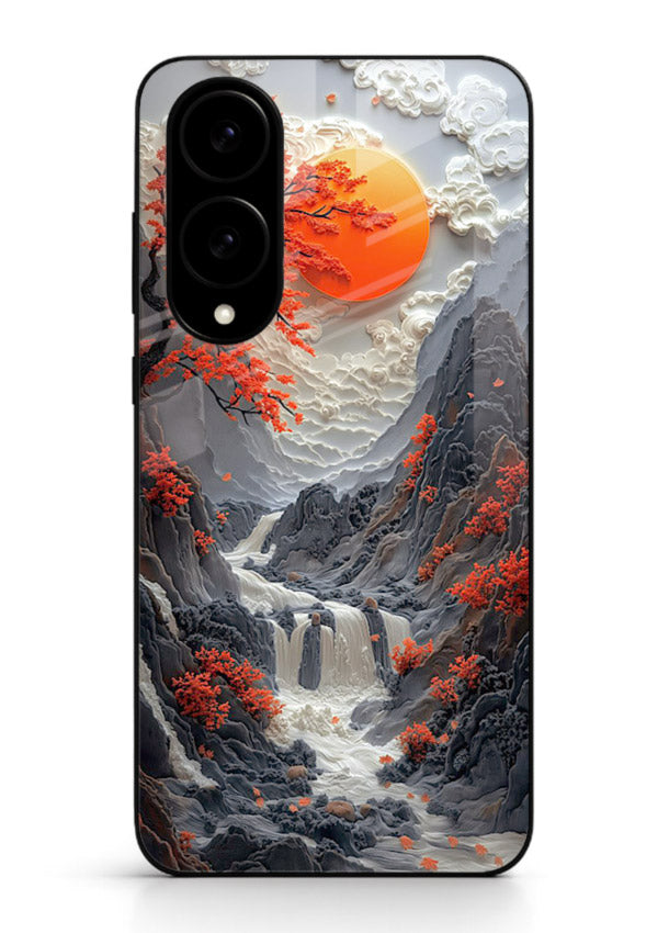 Red Forest Waterfall dramatic red forest waterfall artwork Samsung S25 Edge glass back cover