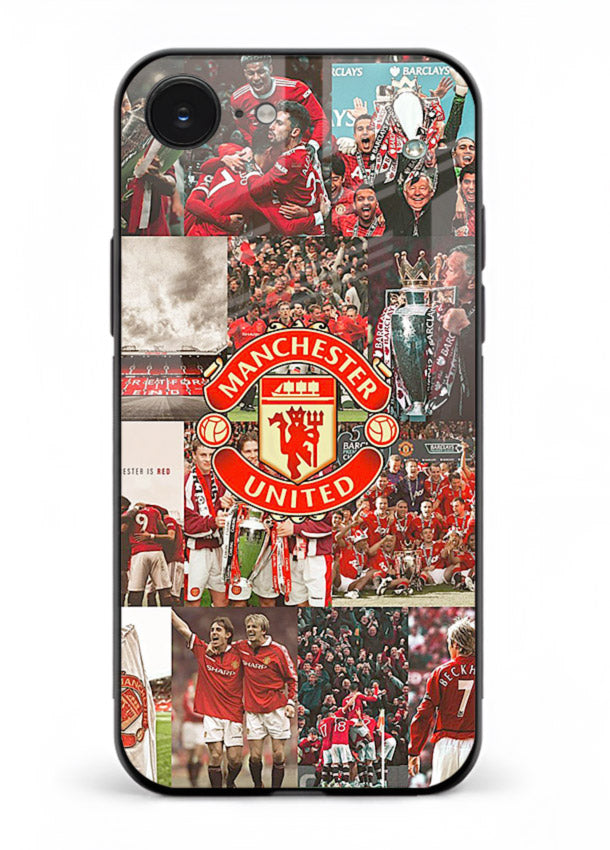 Football team montage printed on premium tempered glass iPhone 16E back cover