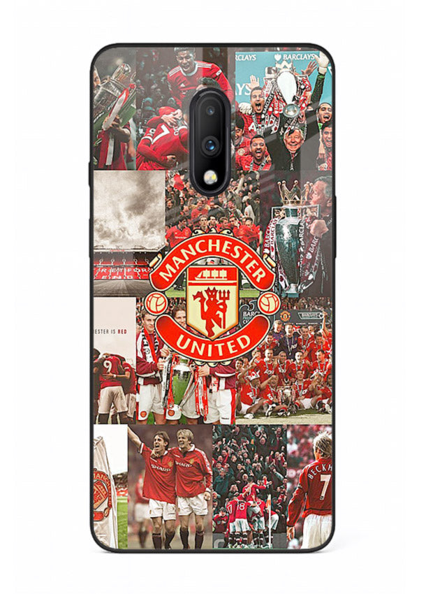 Football team montage printed on premium tempered glass OnePlus 7 back cover