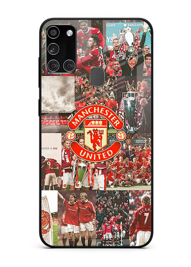 Football team montage printed on premium tempered glass Samsung A21s back cover