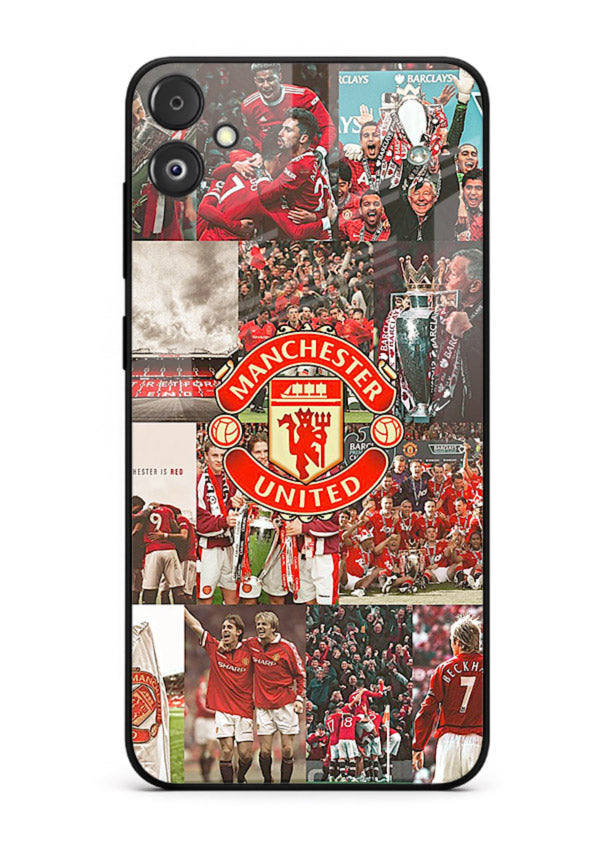 Football team montage printed on premium tempered glass Samsung F05 5G back cover