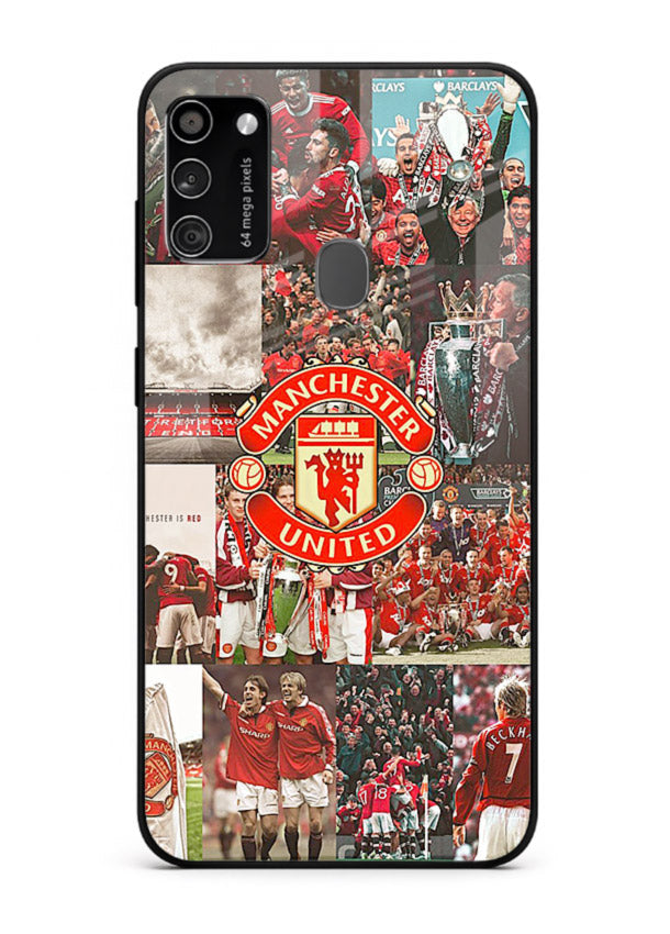 Football team montage printed on premium tempered glass Samsung M30s back cover