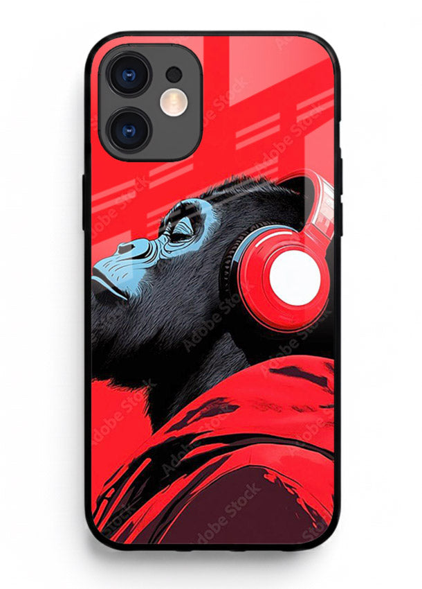 red gorilla headphones art iphone 12 mini glass cover music themed bold design case