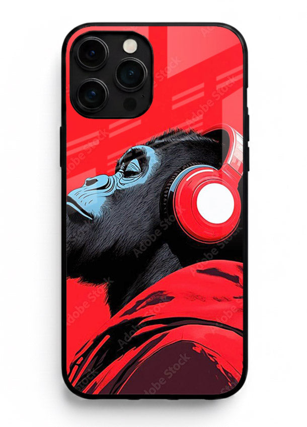 red gorilla headphones art iphone 14 pro max glass cover music themed bold design case