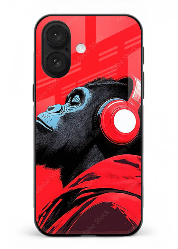 red gorilla headphones art iphone 18 glass cover music themed bold design case