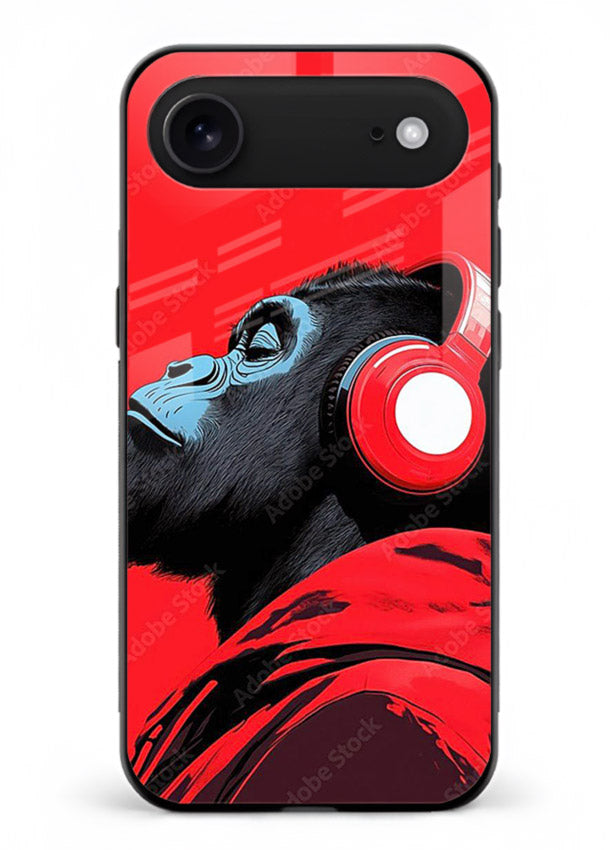 red gorilla headphones art iphone 17 air glass cover music themed bold design case