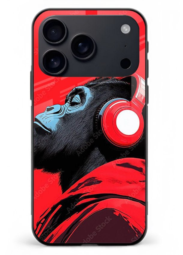 red gorilla headphones art iphone 18 pro max glass cover music themed bold design case