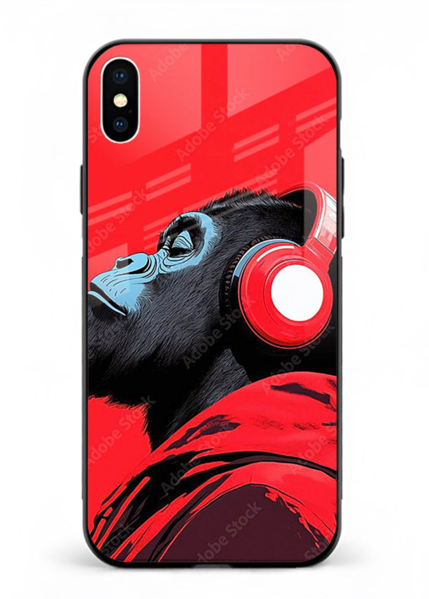 red gorilla headphones art iphone xs max glass cover music themed bold design case
