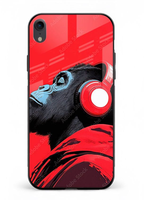 red gorilla headphones art iphone xr glass cover music themed bold design case