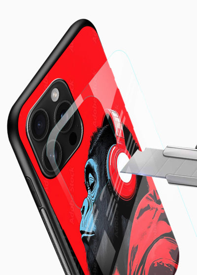 red gorilla headphones art glossy vibrant premium glass cover music themed bold design case - Angle Blade