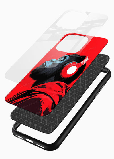 red gorilla headphones art glossy vibrant premium glass cover music themed bold design case - Angle Layers