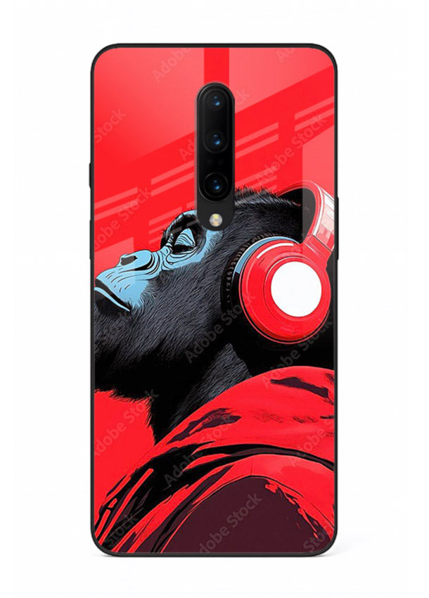 red gorilla headphones art OnePlus 7 Pro glass cover music themed bold design case