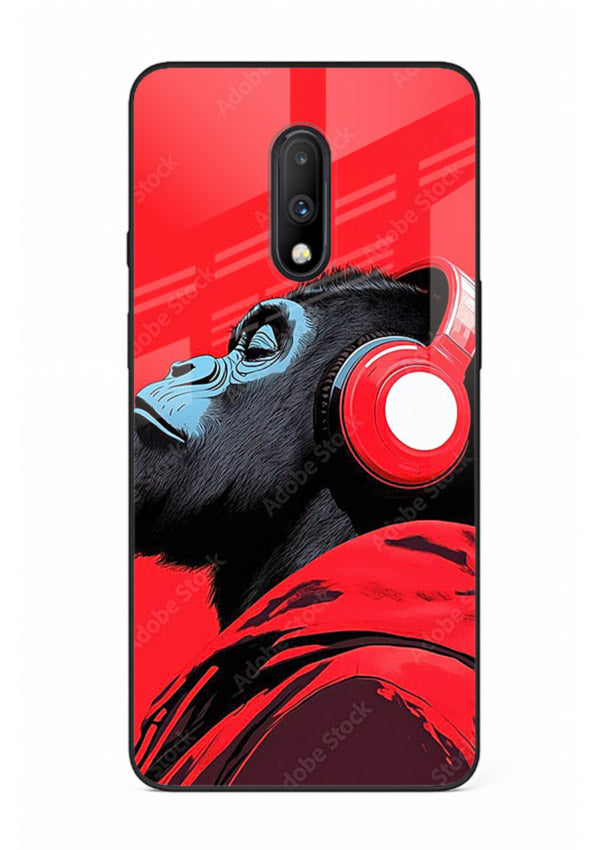 red gorilla headphones art OnePlus 7 glass cover music themed bold design case