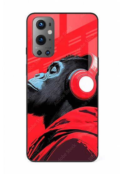 red gorilla headphones art OnePlus 9 glass cover music themed bold design case