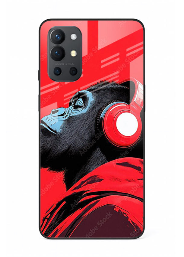 red gorilla headphones art OnePlus 9R glass cover music themed bold design case