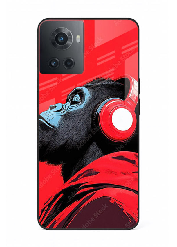 red gorilla headphones art OnePlus 10R glass cover music themed bold design case
