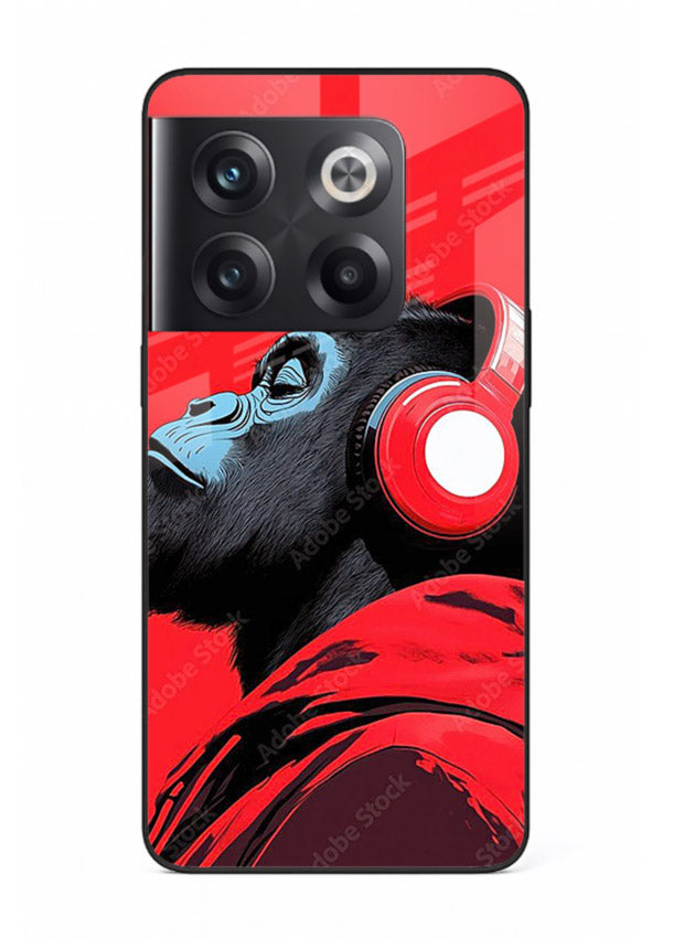 red gorilla headphones art OnePlus 10T glass cover music themed bold design case