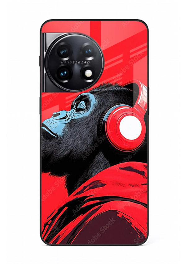 red gorilla headphones art OnePlus 11 glass cover music themed bold design case