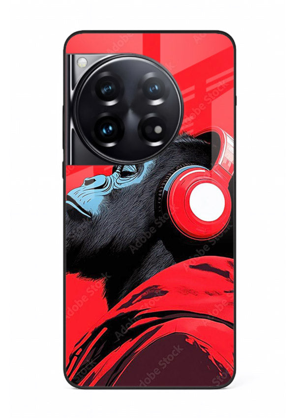 red gorilla headphones art OnePlus 12 glass cover music themed bold design case