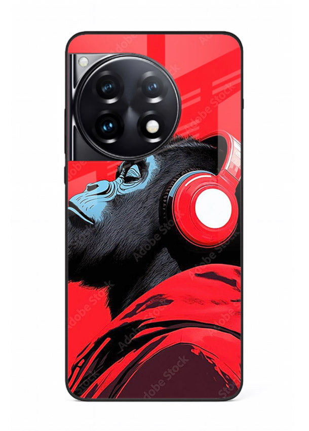 red gorilla headphones art OnePlus 12R glass cover music themed bold design case