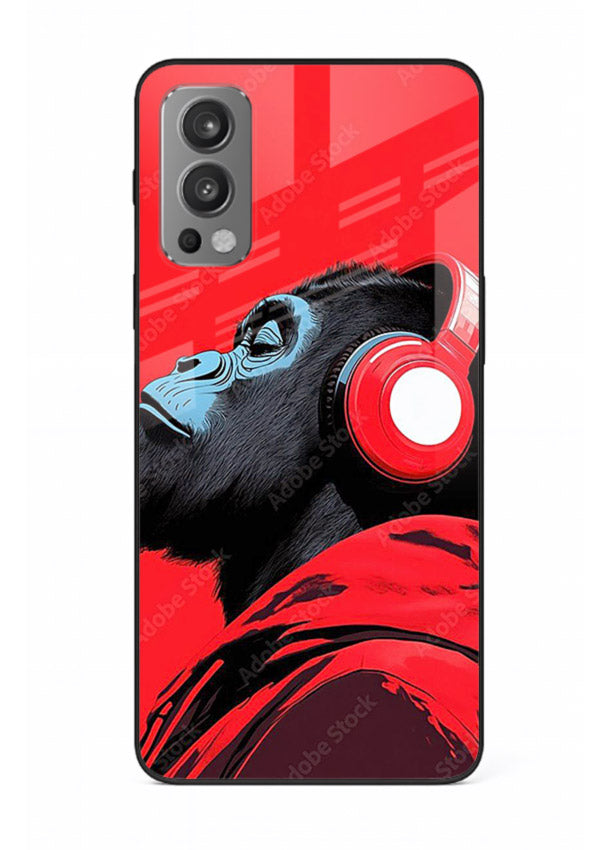 red gorilla headphones art OnePlus Nord 2 glass cover music themed bold design case