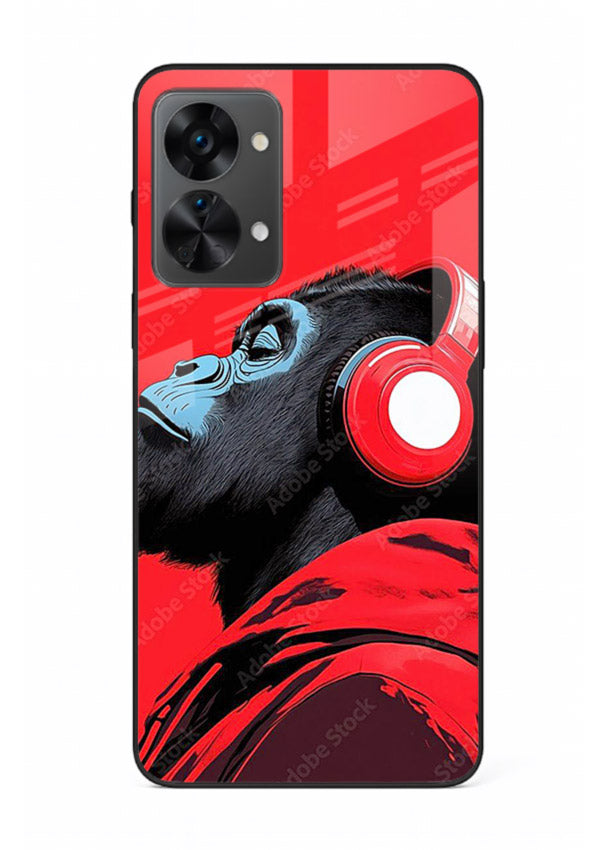 red gorilla headphones art OnePlus Nord 2T glass cover music themed bold design case