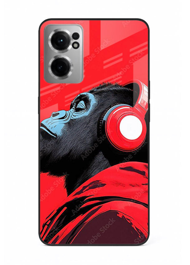red gorilla headphones art OnePlus Nord CE2 5G glass cover music themed bold design case
