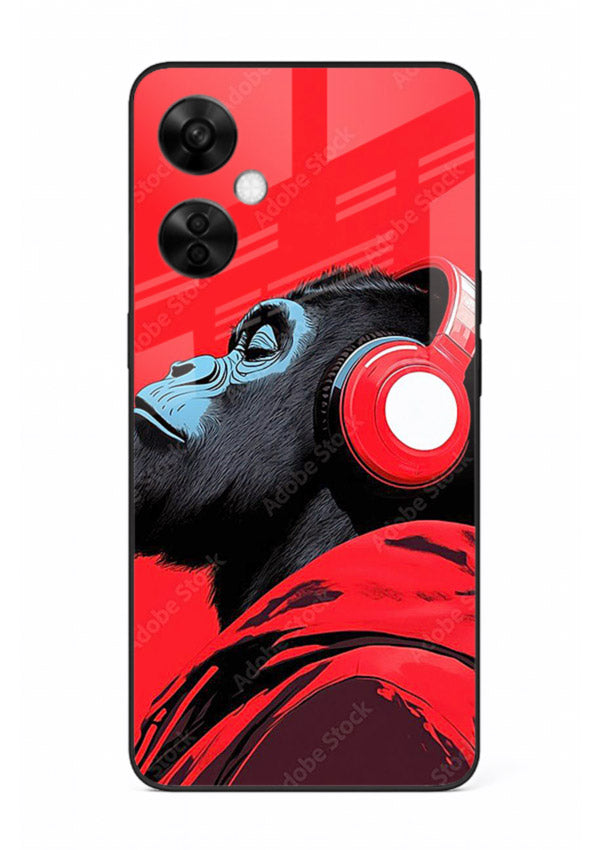 red gorilla headphones art OnePlus Nord CE3 Lite glass cover music themed bold design case