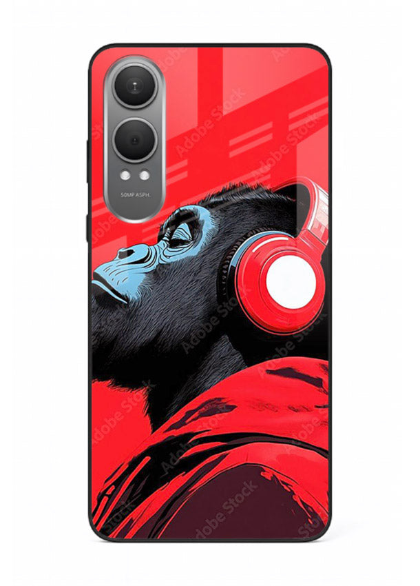 red gorilla headphones art OnePlus Nord CE4 Lite glass cover music themed bold design case