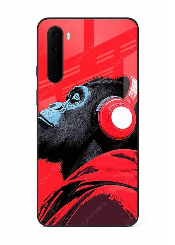 red gorilla headphones art OnePlus Nord glass cover music themed bold design case
