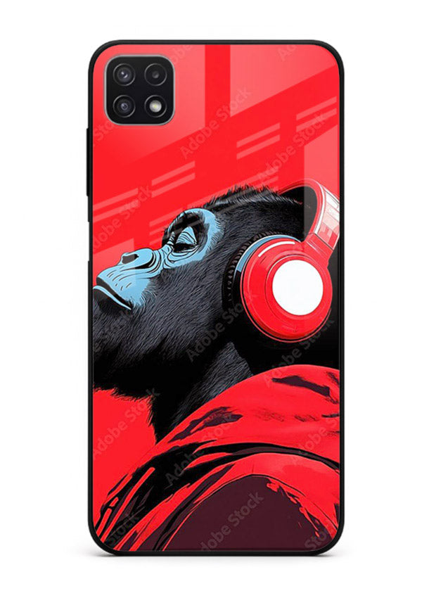 red gorilla headphones art Samsung F42 5G glass cover music themed bold design case