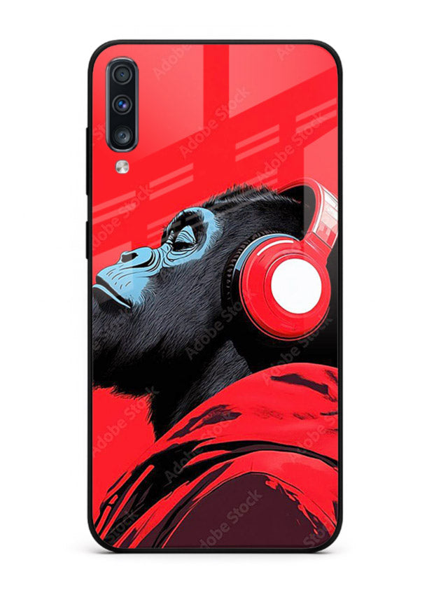 red gorilla headphones art Samsung A70 glass cover music themed bold design case
