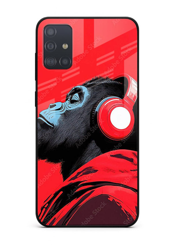 red gorilla headphones art Samsung A51 glass cover music themed bold design case