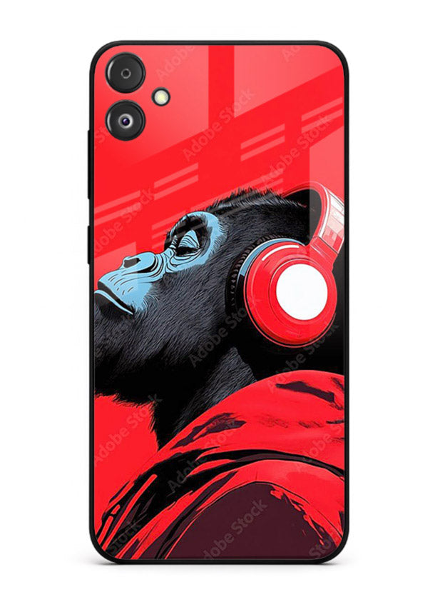 red gorilla headphones art Samsung F05 5G glass cover music themed bold design case