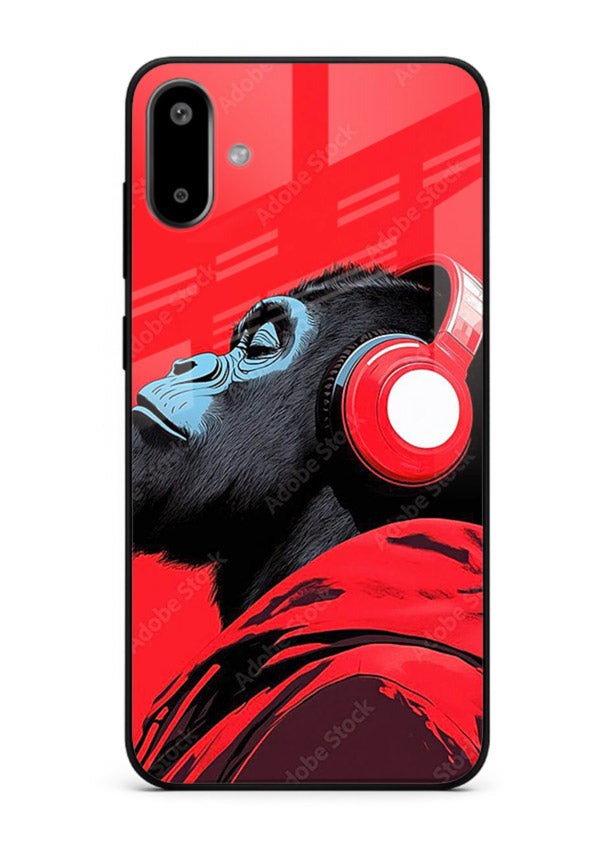 red gorilla headphones art Samsung F06 5G glass cover music themed bold design case