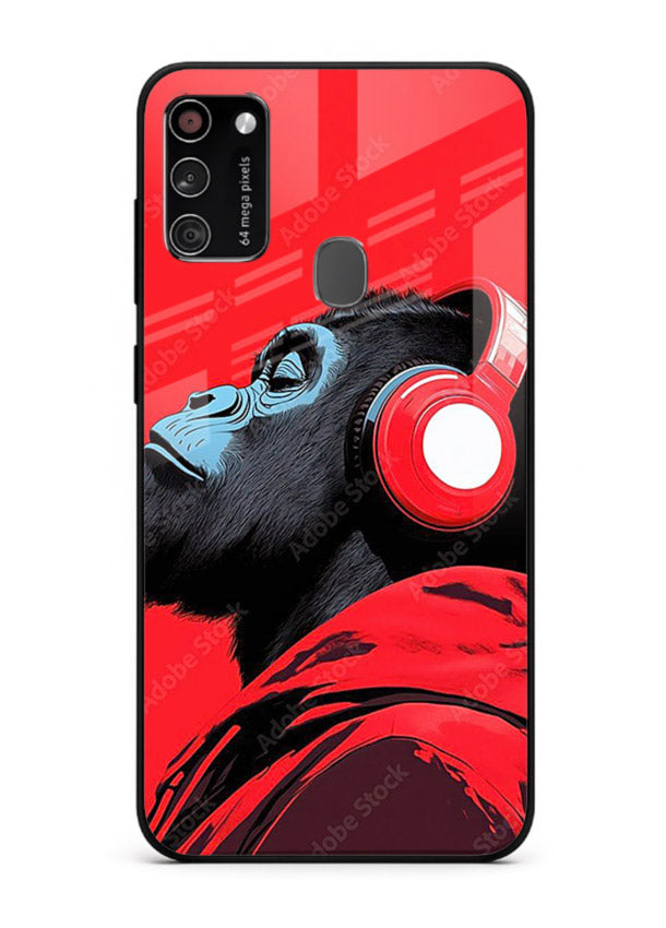 red gorilla headphones art Samsung M30s glass cover music themed bold design case