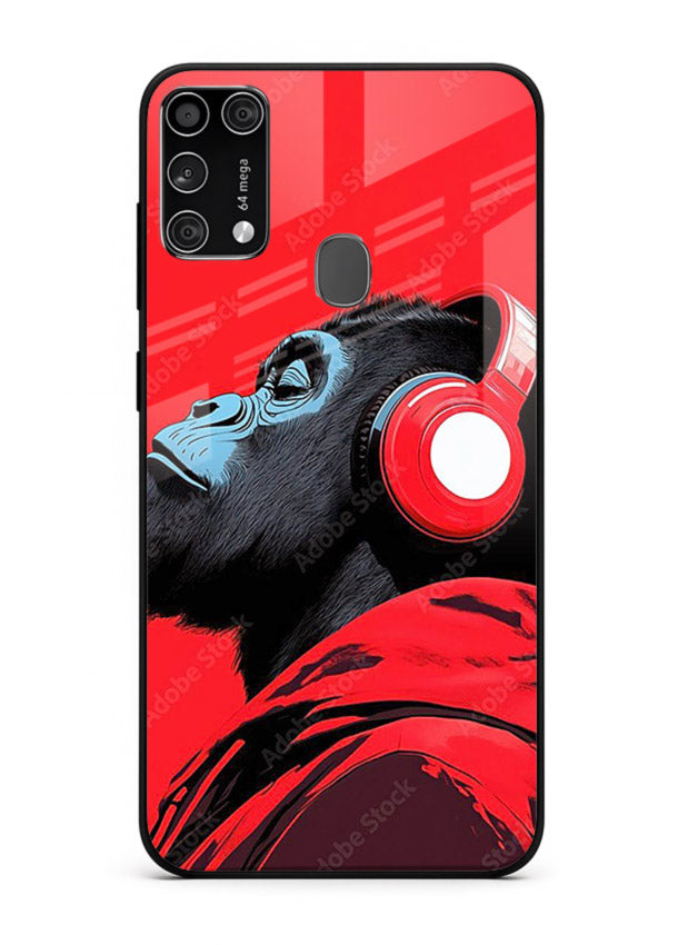 red gorilla headphones art Samsung M31 Prime glass cover music themed bold design case