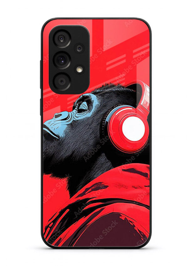 red gorilla headphones art Samsung A23 5G glass cover music themed bold design case