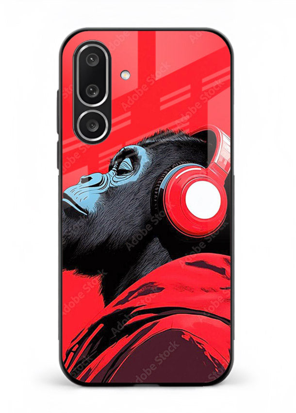 red gorilla headphones art Samsung M56 5G glass cover music themed bold design case