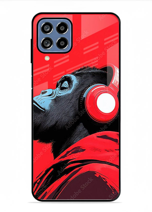 red gorilla headphones art Samsung F22 4G glass cover music themed bold design case