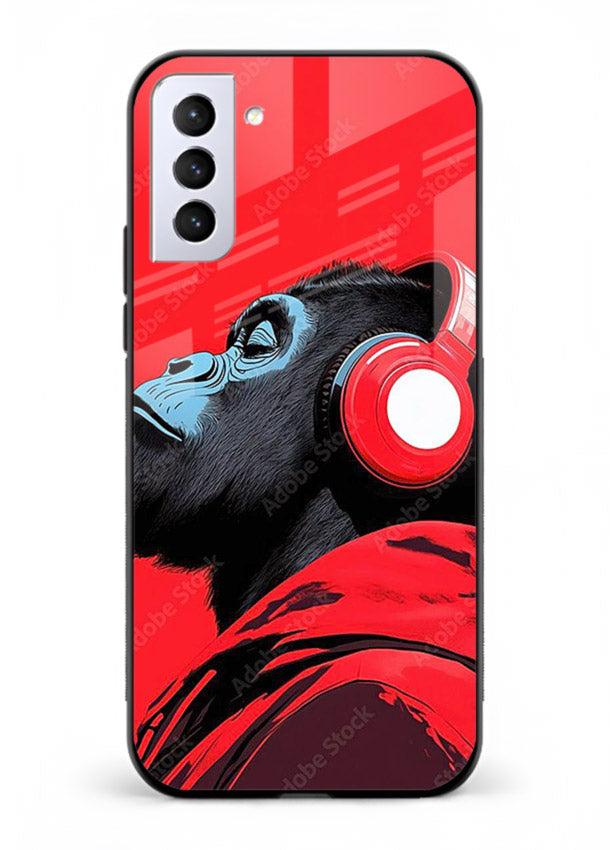 red gorilla headphones art Samsung S21 FE glass cover music themed bold design case
